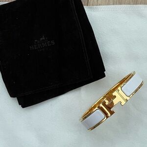 Hermès Clic H White Enamel Gold Plated Bracelet | PM